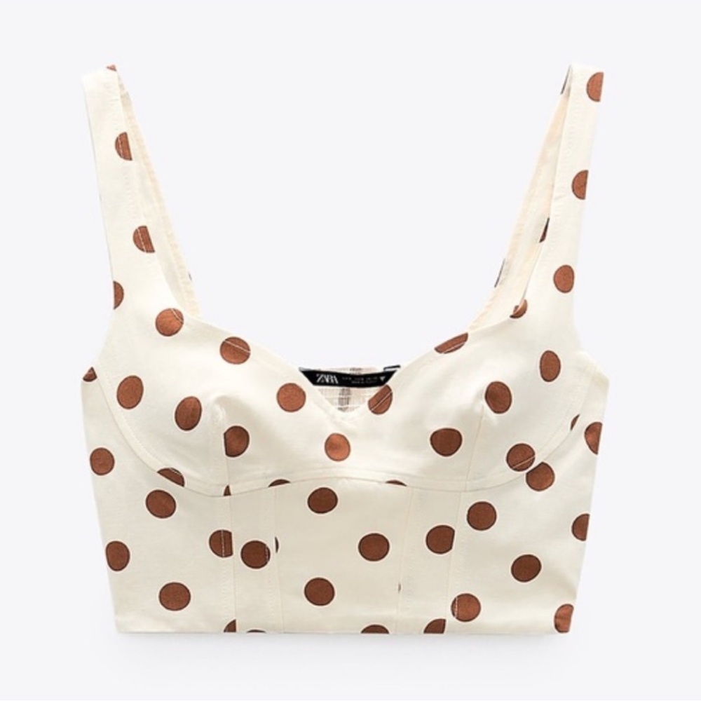 Zara Cream Polka Dot Bustier Crop Top with Brown Spots